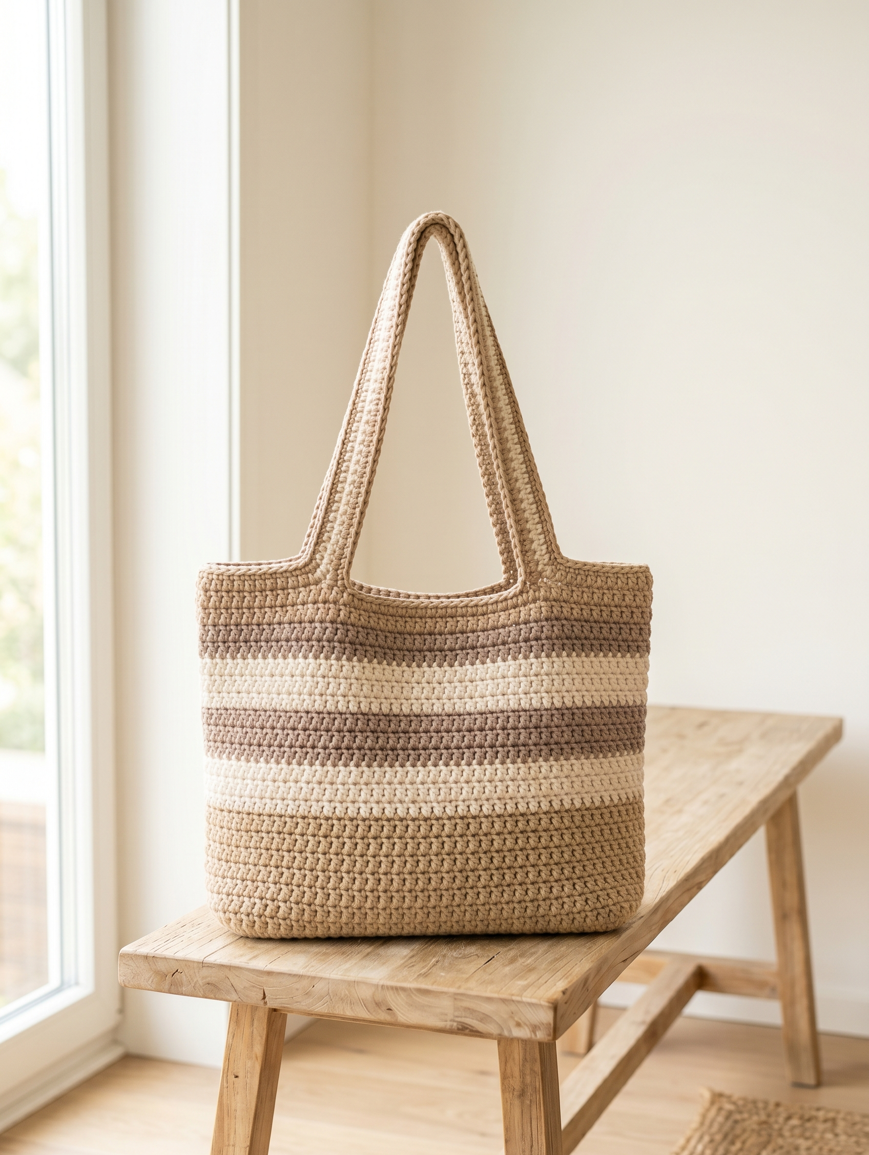 Gehäkelte Tote Bag mit Streifen als moderne DIY Idee